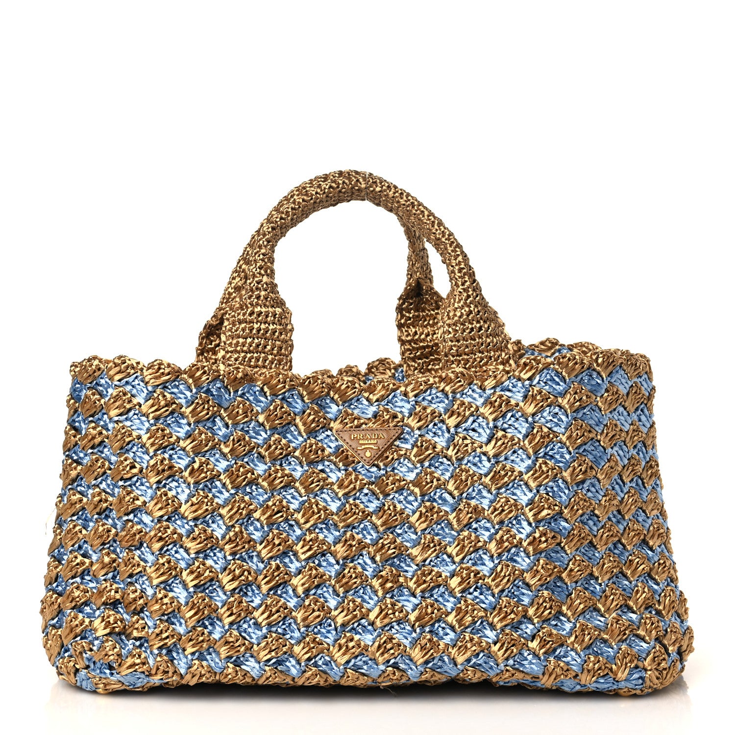 Prada Raffia Crochet Bi-Color Medium Tote Blue 1207038 – FASHIONPHILE
