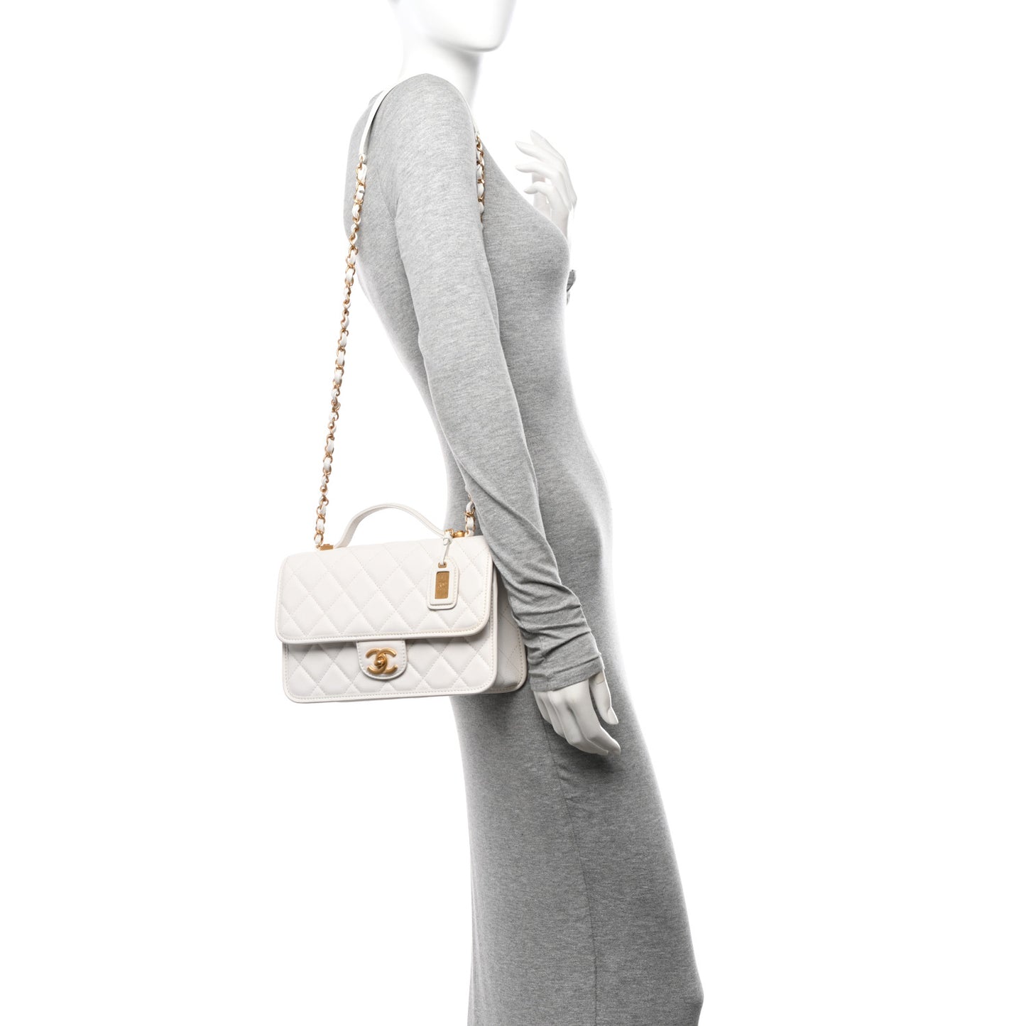 Caviar Quilted School Memory Small Top Handle Flap White