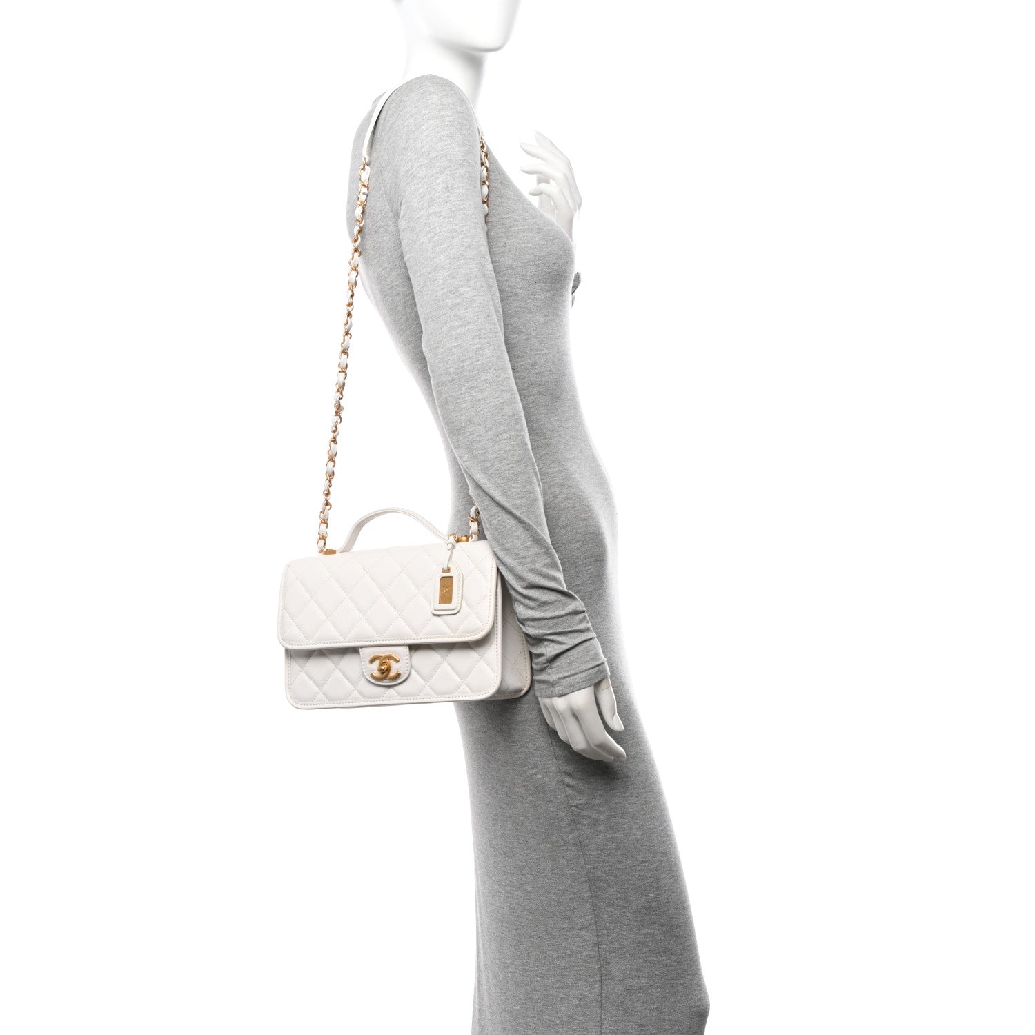 Chanel Caviar Quilted School Memory Small Top Handle Flap White 2 of 10