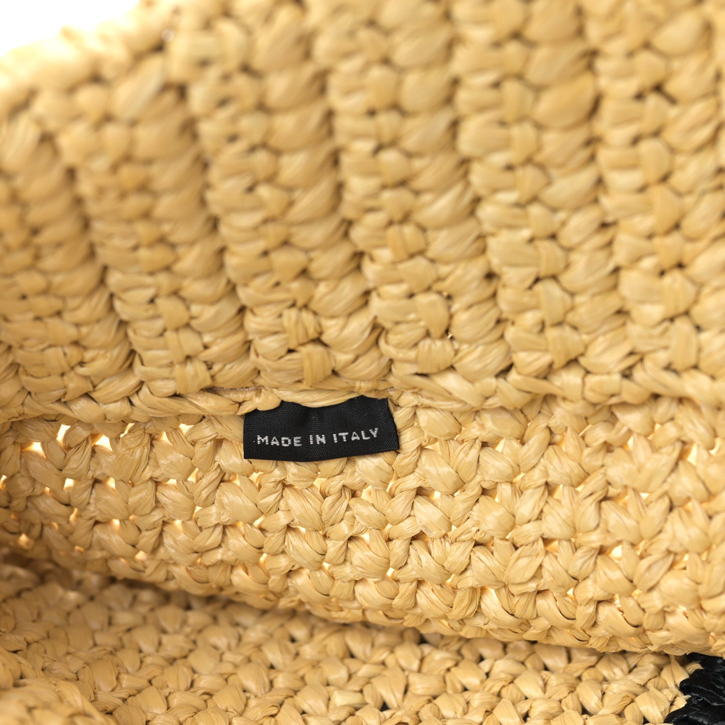 Yarn Raffia Effect Crochet Embroidered Logo Tote Naturale