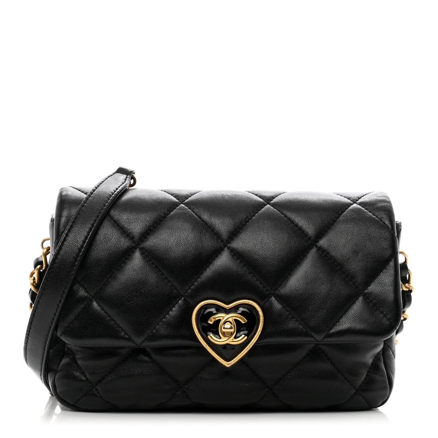 Lambskin Plexiglass Quilted Coco Love Flap Black