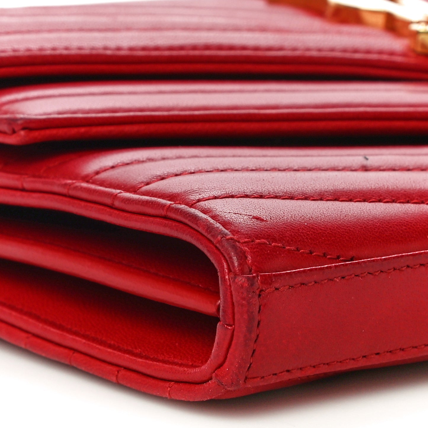 Lambskin Matelasse Chevron Monogram Sulpice Chain Wallet Red