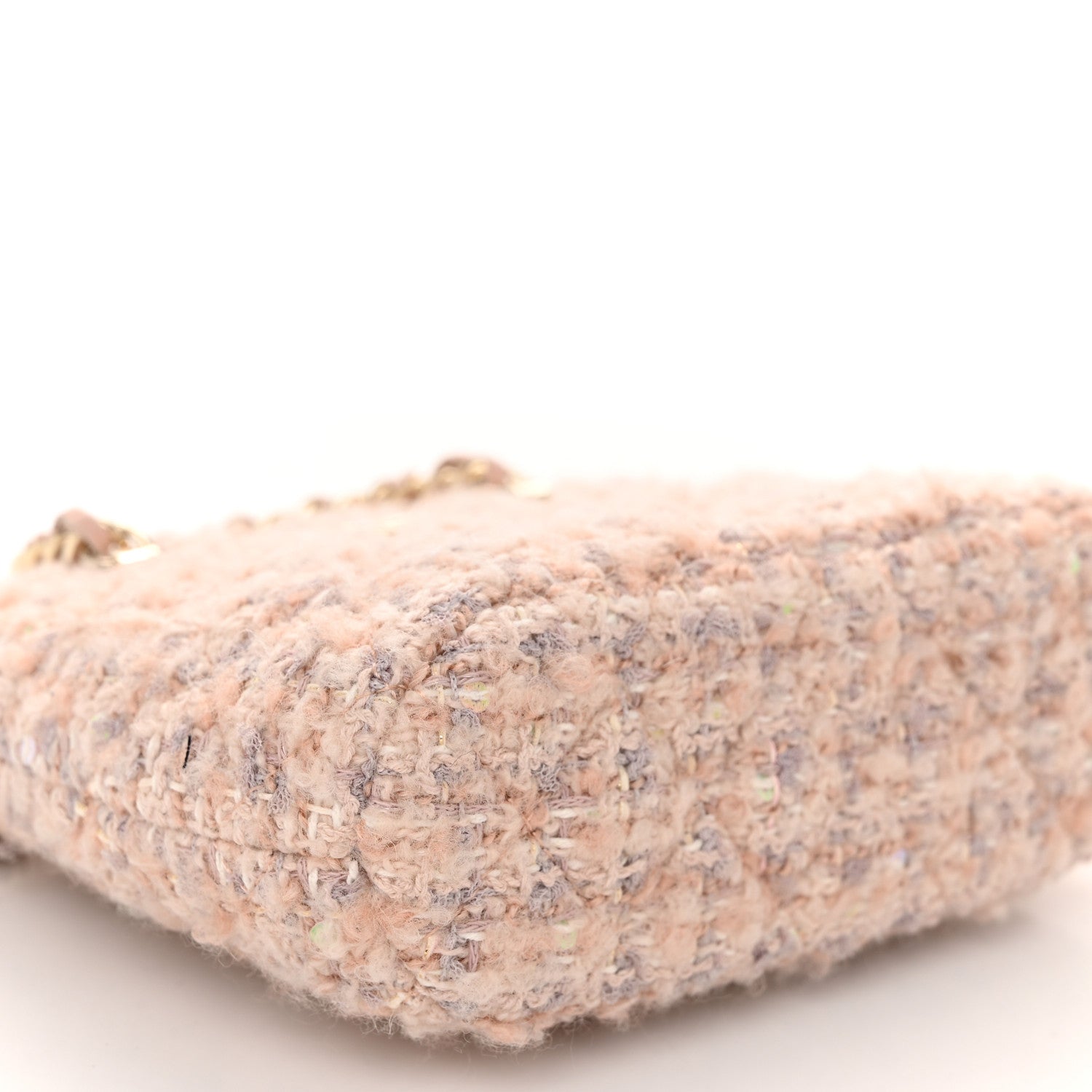 Chanel Cotton Wool Tweed Sequin Quilted Shiny Coco Clutch With Chain Light Pink Beige Ecru 9 of 10
