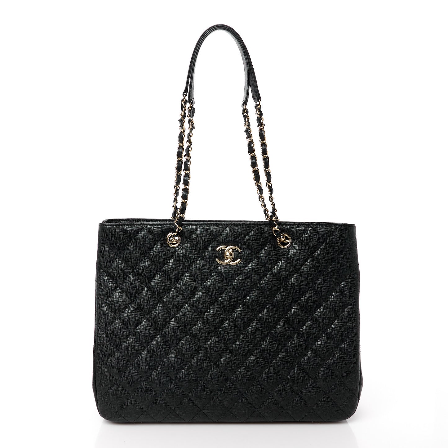 Caviar Quilted Large Shopping Tote Black