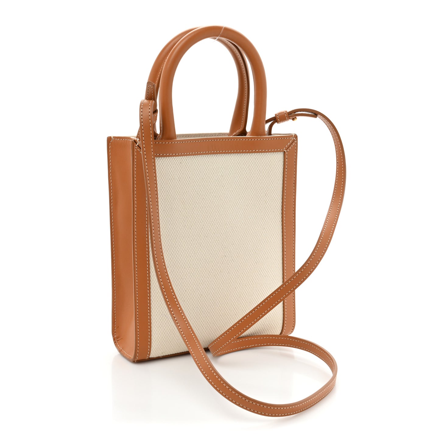 Canvas Calfskin Mini Vertical Cabas Natural Tan