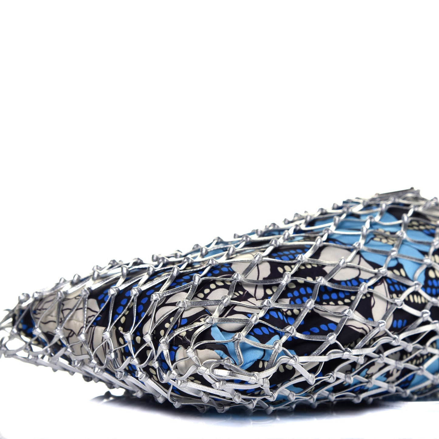 Nylon Floral Print Net Tote Silver Blue