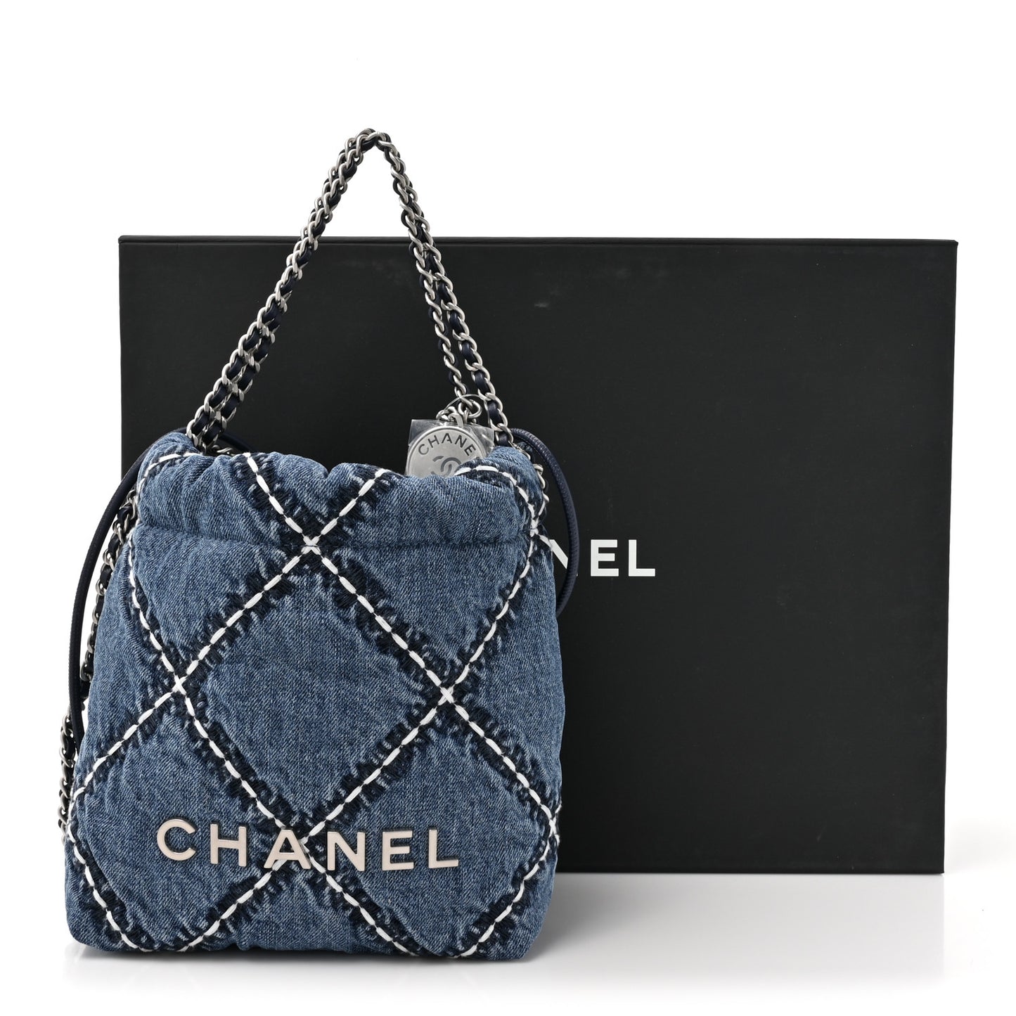 Denim Stitched Quilted Mini Chanel 22 Blue