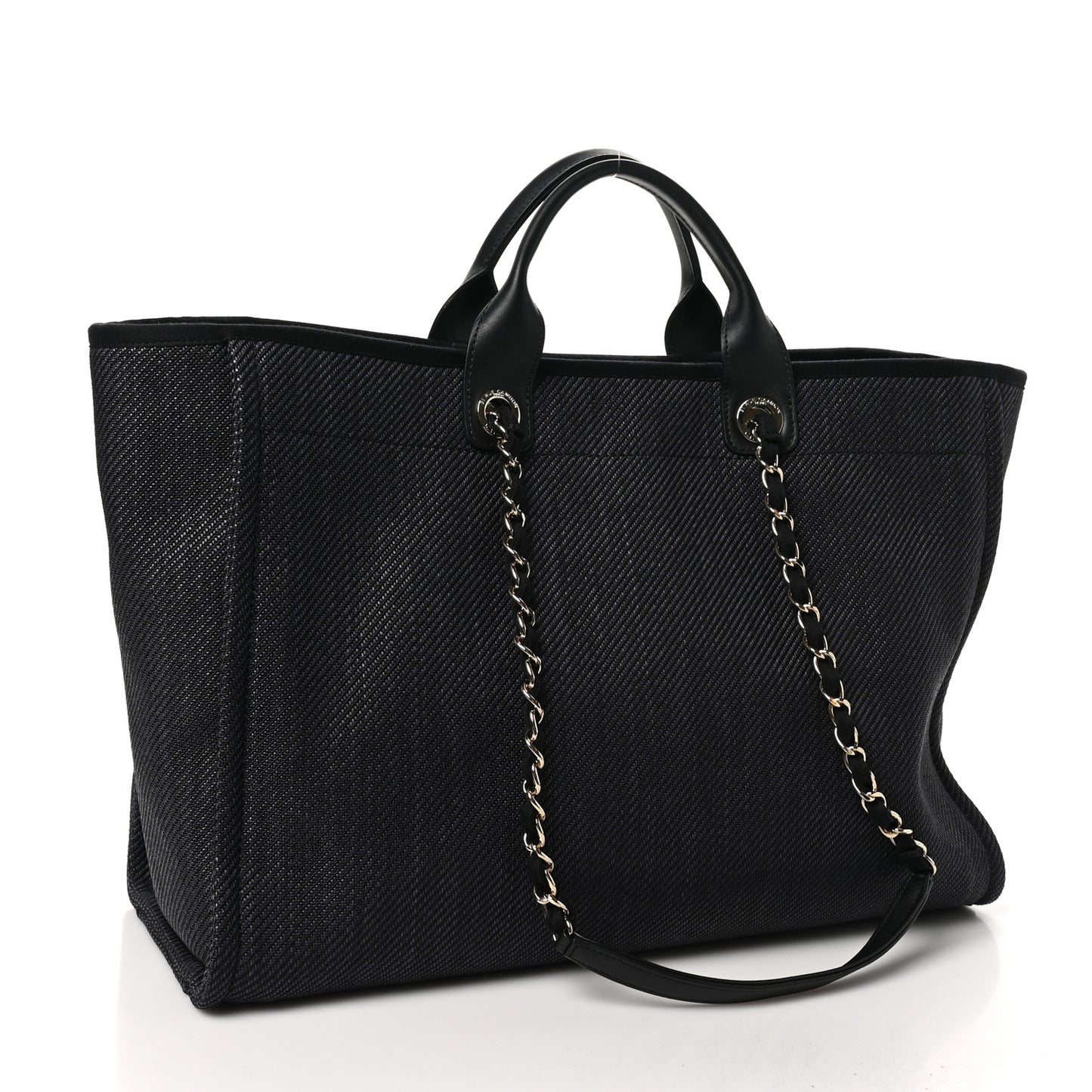 Woven Straw Raffia Large Deauville Tote  Black