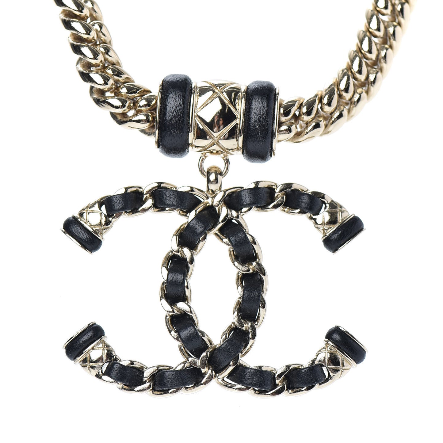 Metal Lambskin CC Chain Necklace Gold Black