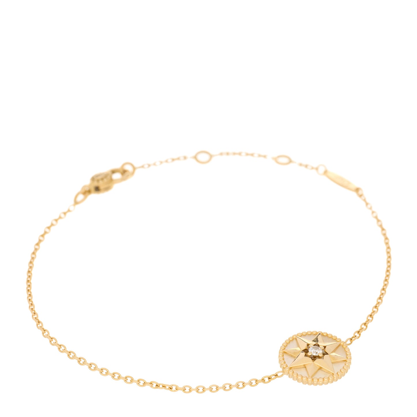 18K Yellow Gold Diamond Mother of Pearl Rose Des Vents Bracelet