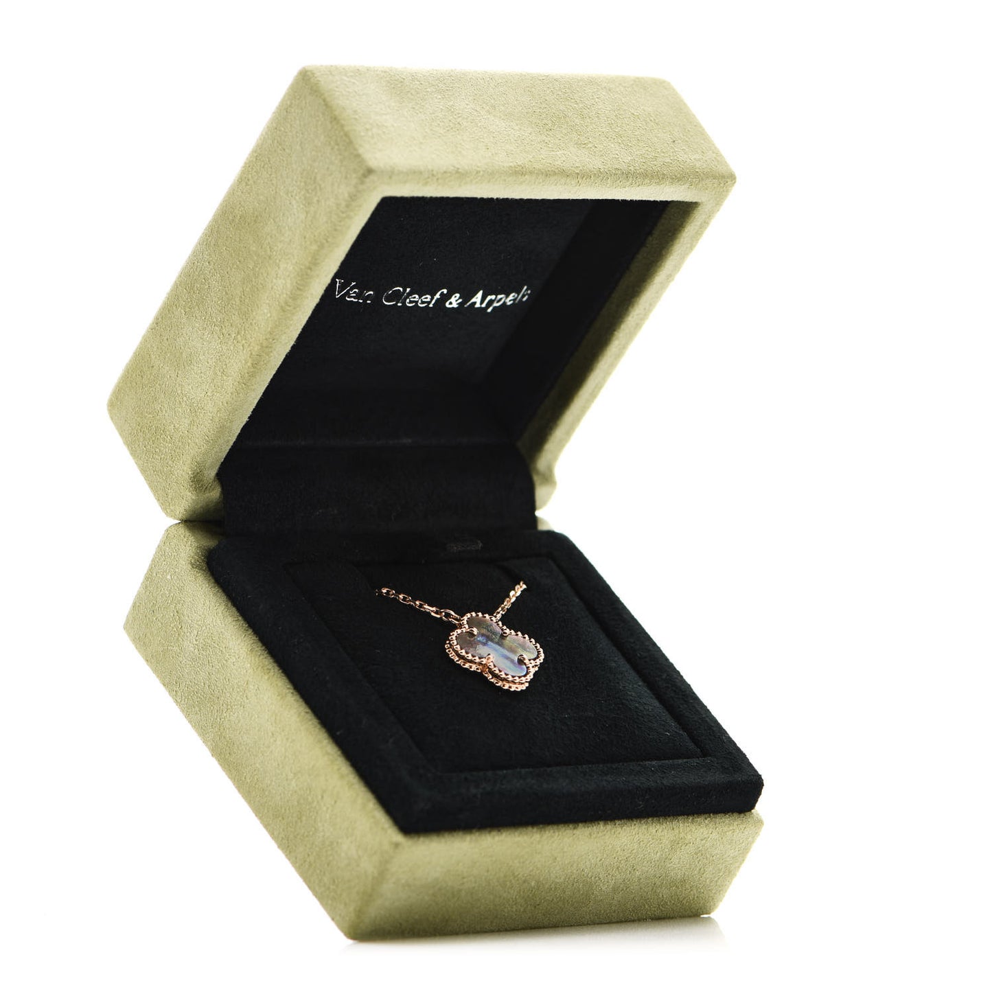 18K Rose Gold Gray Mother of Pearl Vintage Alhambra Pendant Necklace