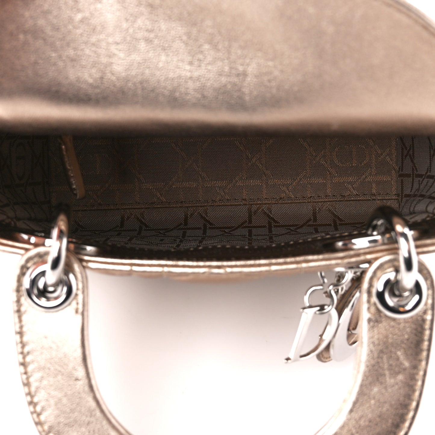 Metallic Lambskin Cannage Mini Lady Dior Gold