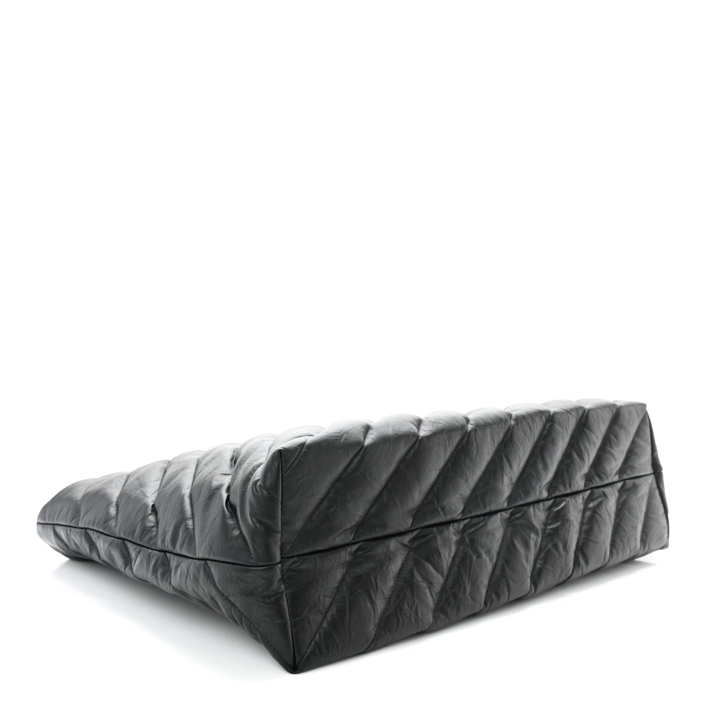 Crushed Calfskin Quilted Matte Black Hardware Large Crush Carry All Tote Bag Black