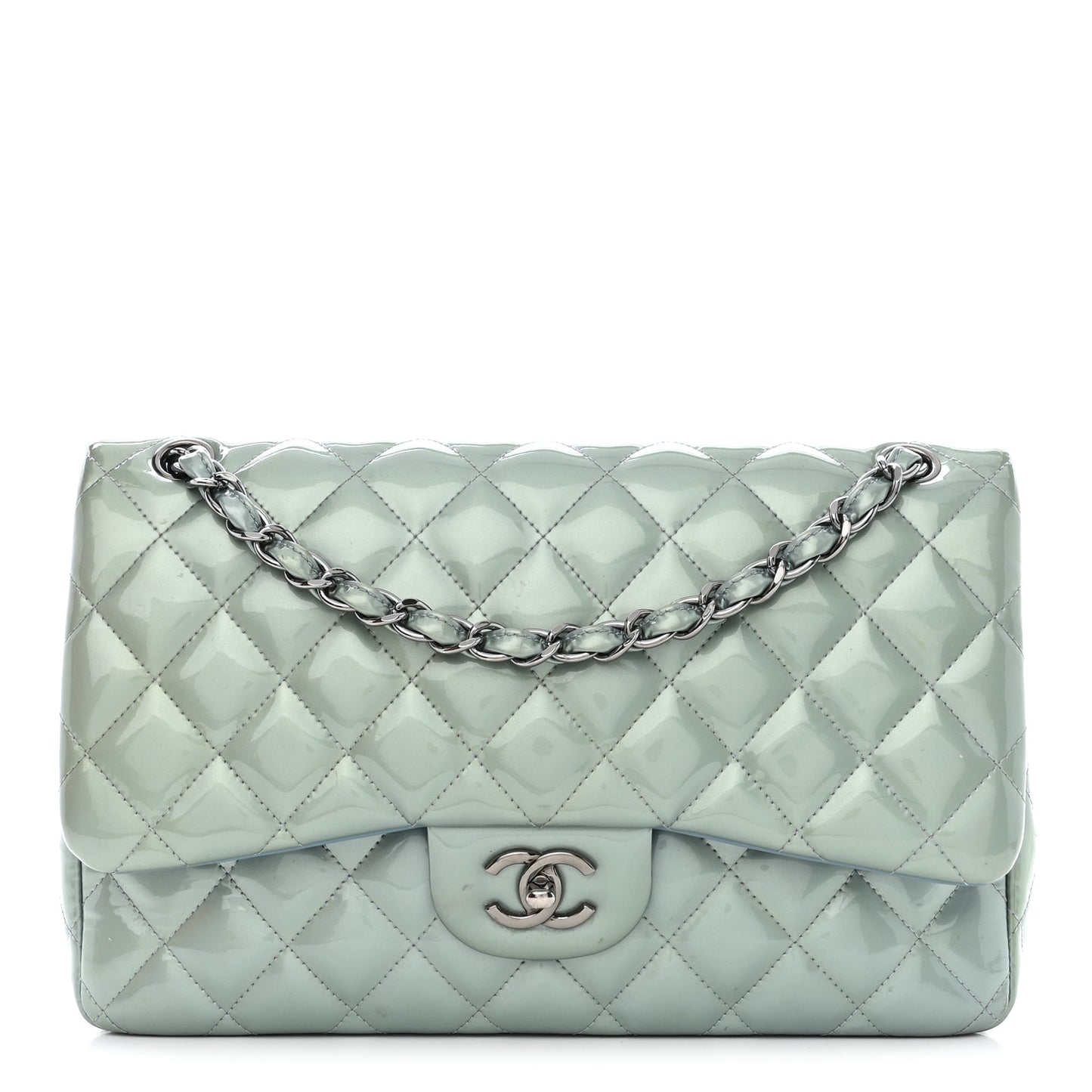 Patent Quilted Jumbo Double Flap Blue