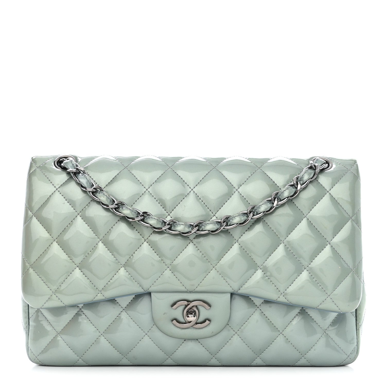 Chanel Patent Quilted Jumbo Double Flap Blue 1 of 17