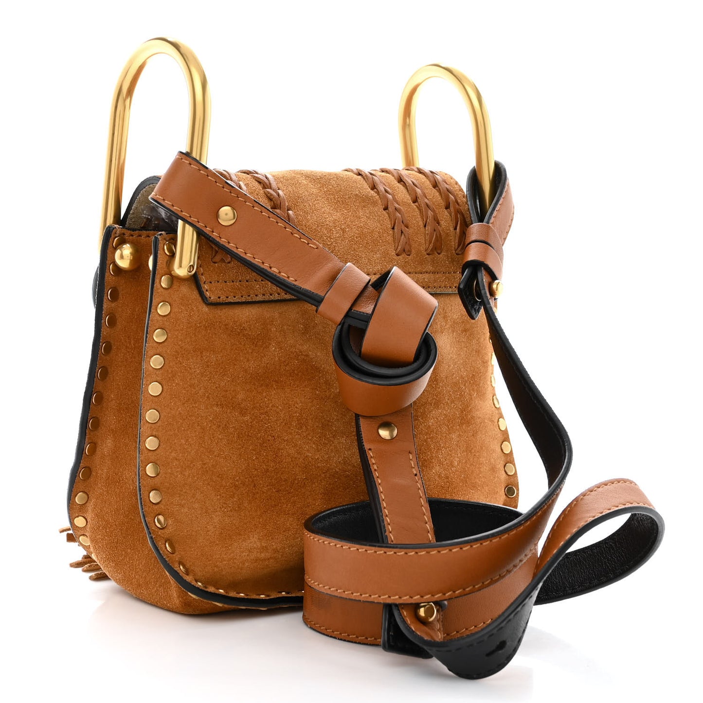 Suede Calfskin Braided Mini Hudson Shoulder Bag Caramel