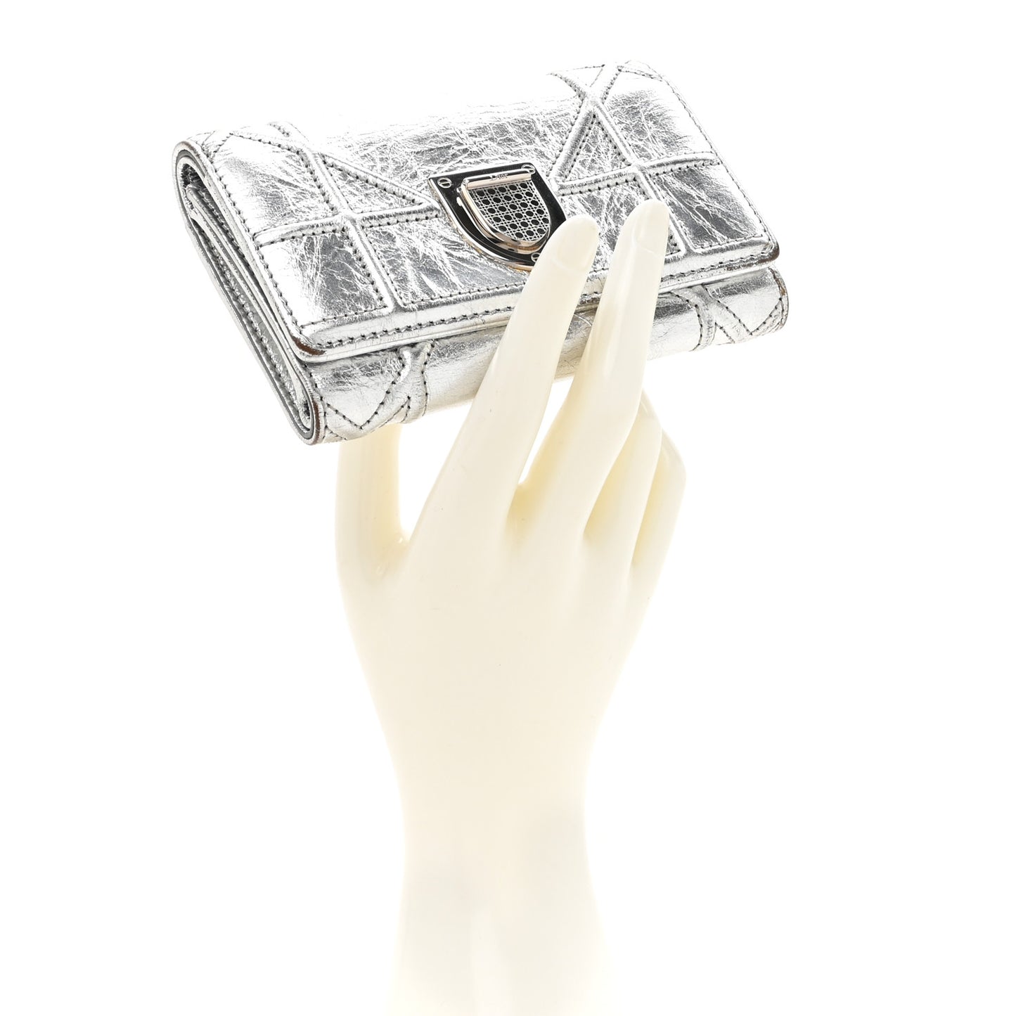 Ceramic Effect Deerskin Cannage Diorama Elancee Wallet Silver