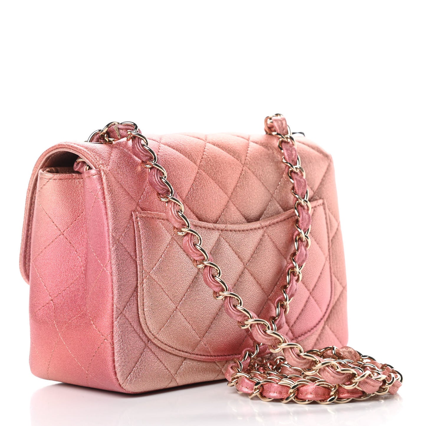 Metallic Lambskin Quilted Ombre Mini Square Flap Pink