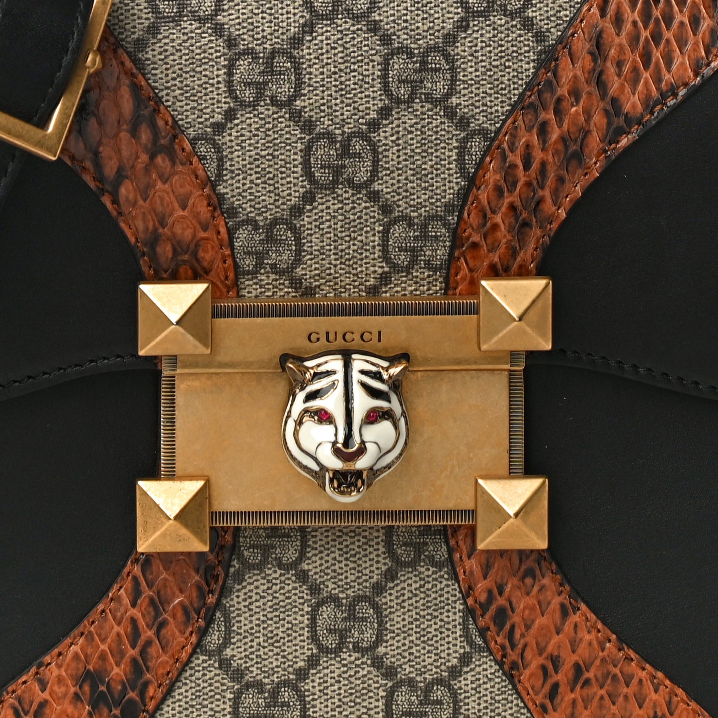 Nappa Elaphe GG Supreme Monogram Medium Osiride Shoulder Bag Black Bright Cuir Beige Ebony