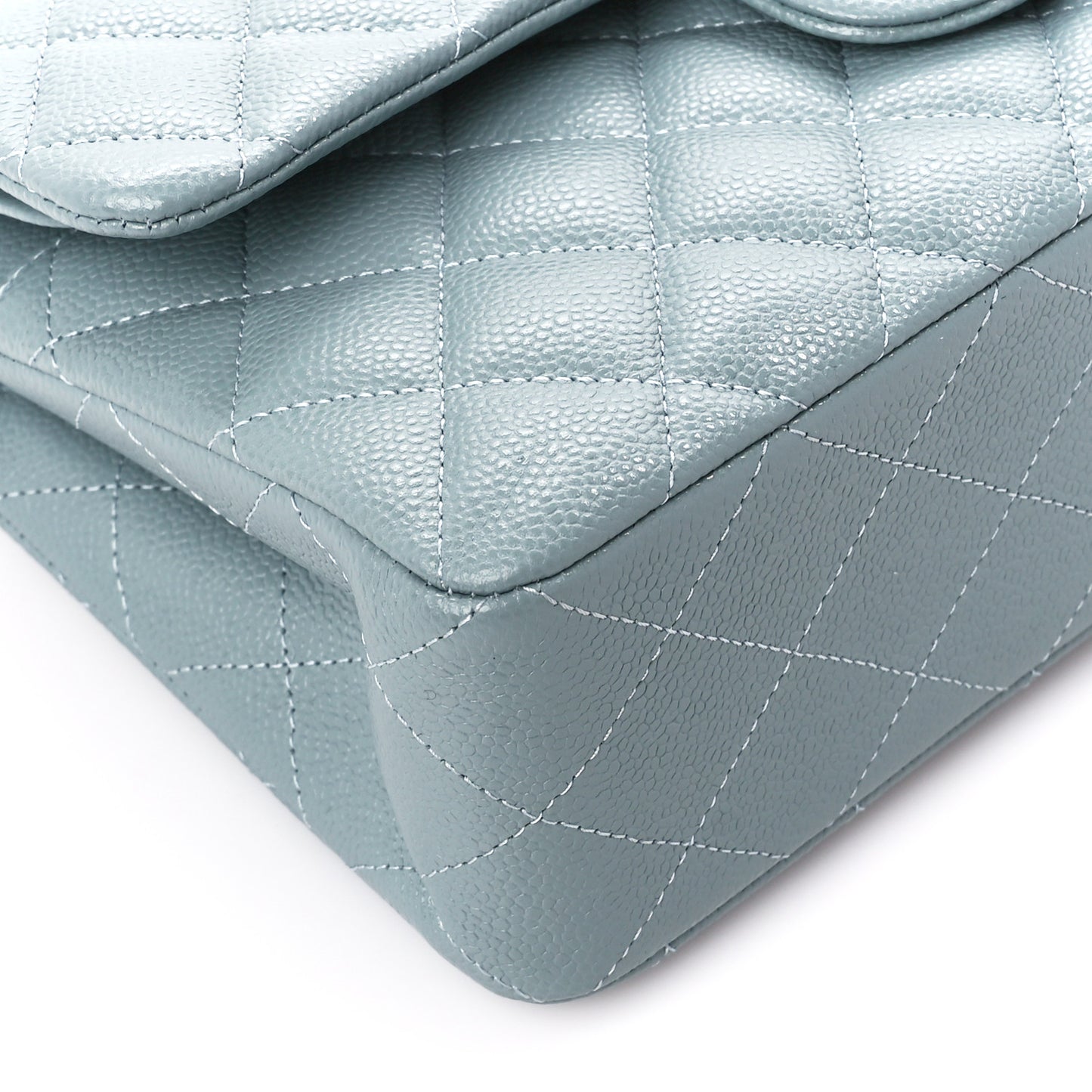 Caviar Quilted Small Double Flap Light Blue