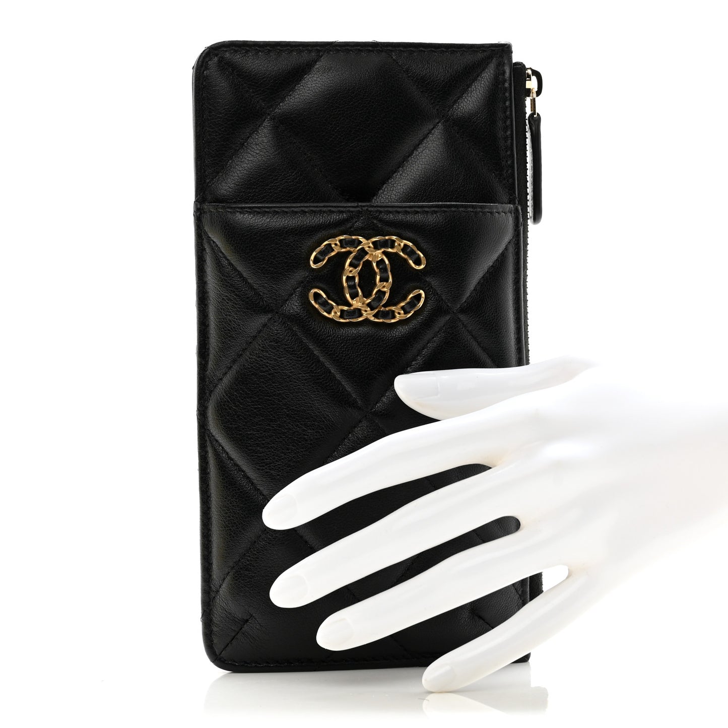 Lambskin Quilted Chanel 19 Phone and Card Holder Black