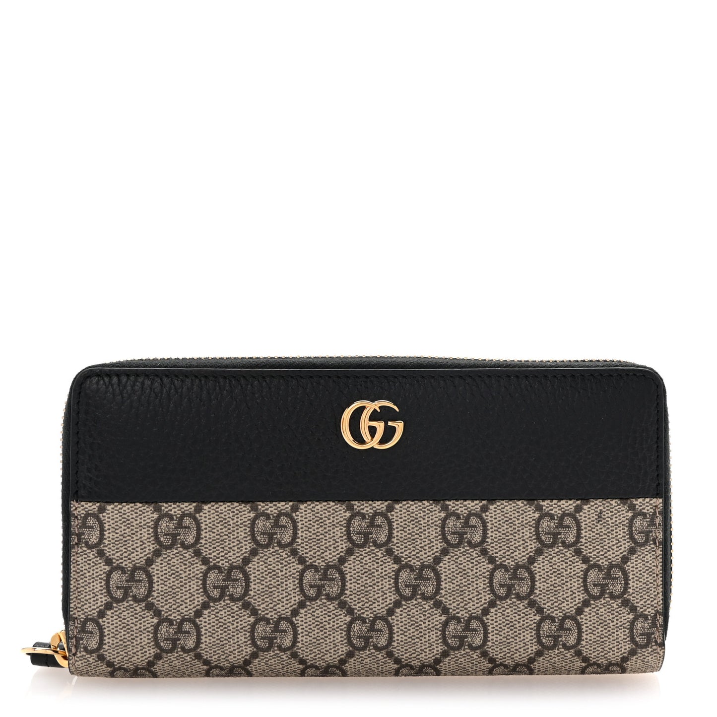 Dollar Calfskin GG Supreme Monogram GG Marmont Zip Around Wallet Black Beige Ebony