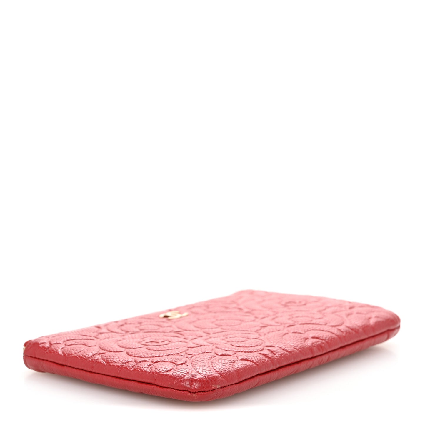 Caviar Camellia Embossed Cosmetic Pouch Red