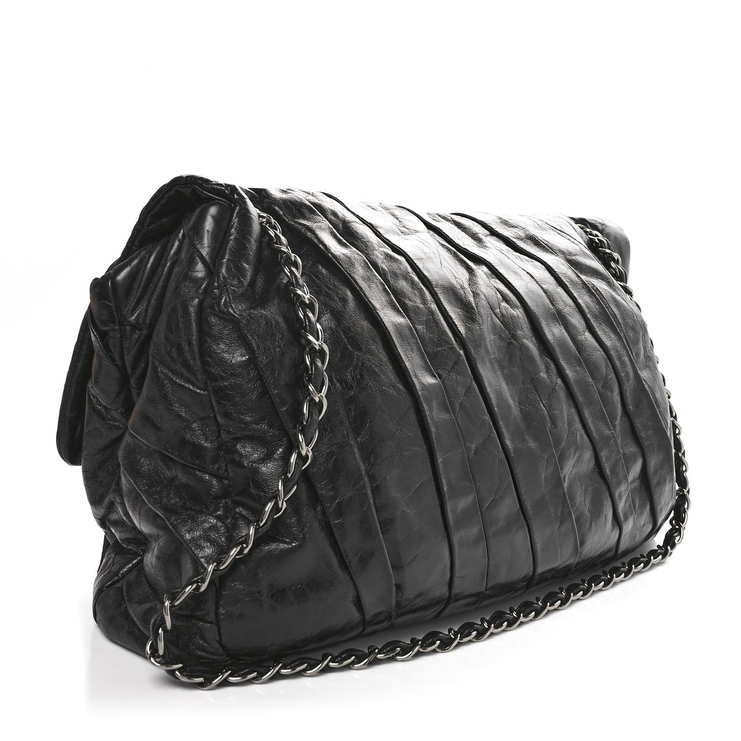 Glazed Calfskin Twisted Maxi Flap Black