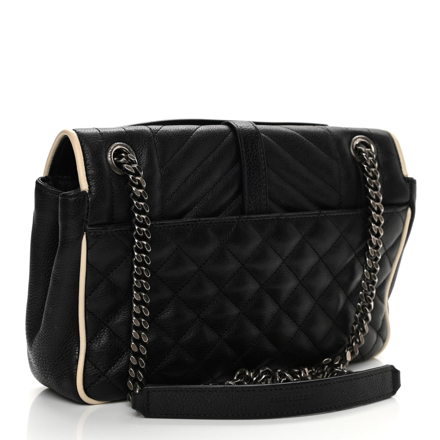 Grained Calfskin Tri-Quilt Monogram Medium College Bag Black White