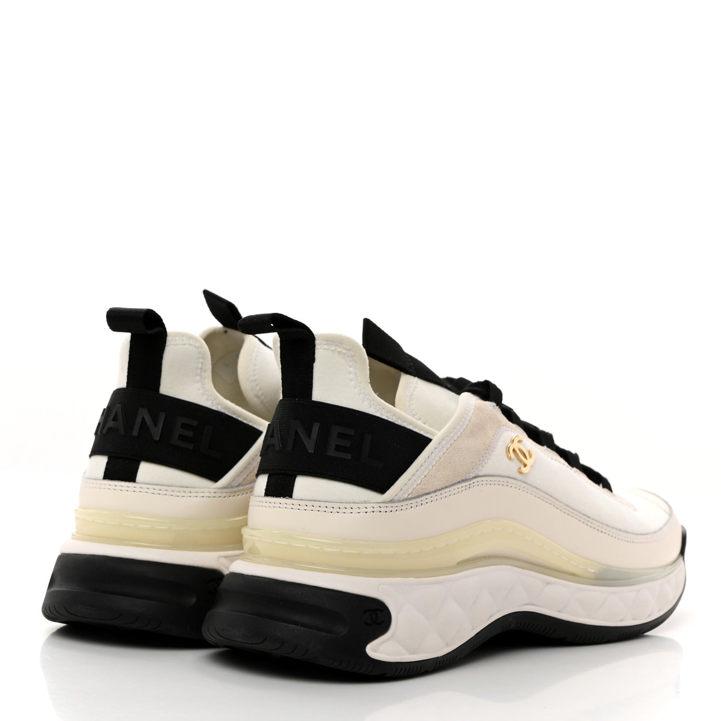 Velvet Calfskin Mixed Fibers CC Sneakers 39.5 Ivory Black