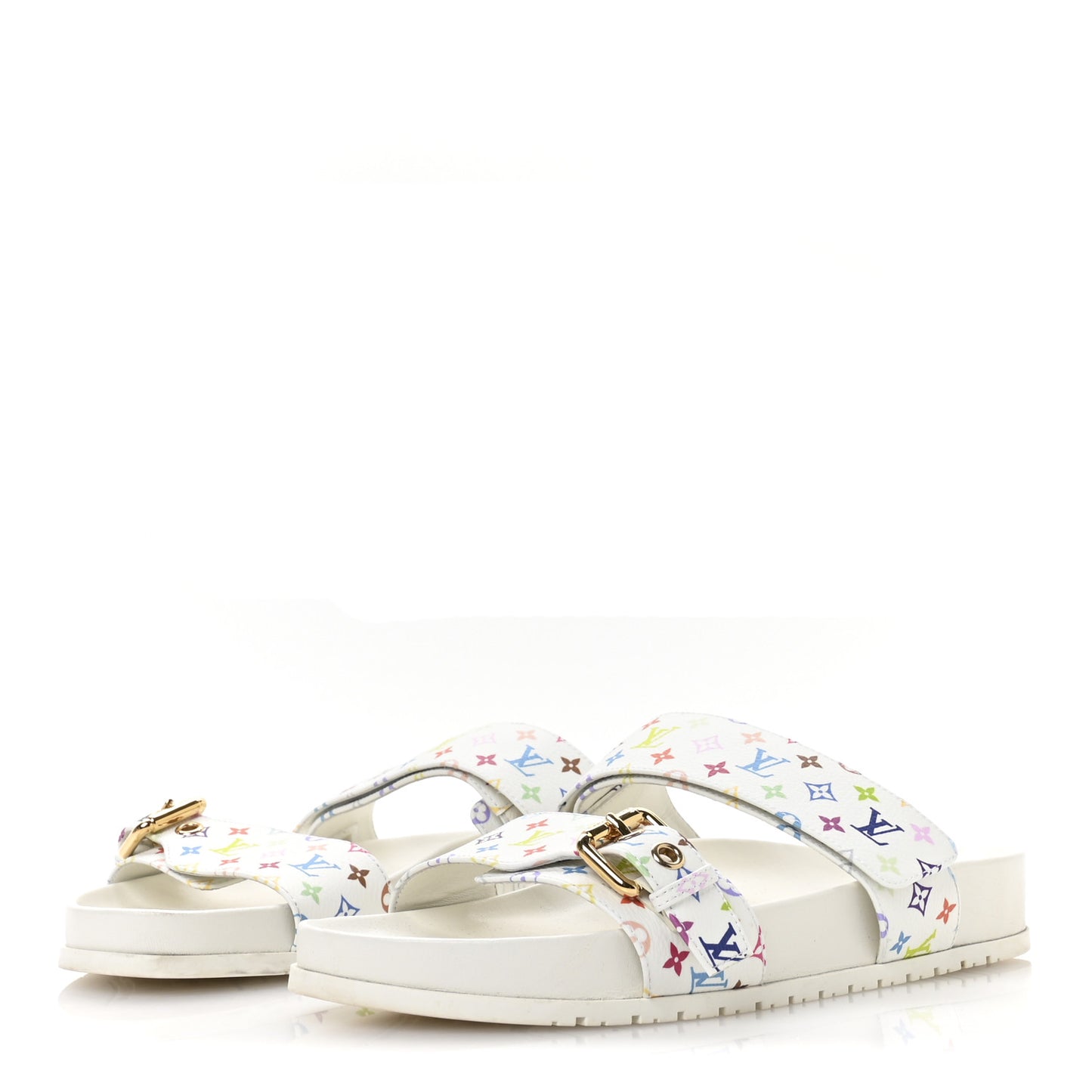 LV X TM Monogram Multicolor Bom Dia Comfort Mule Sandals 38.5 White