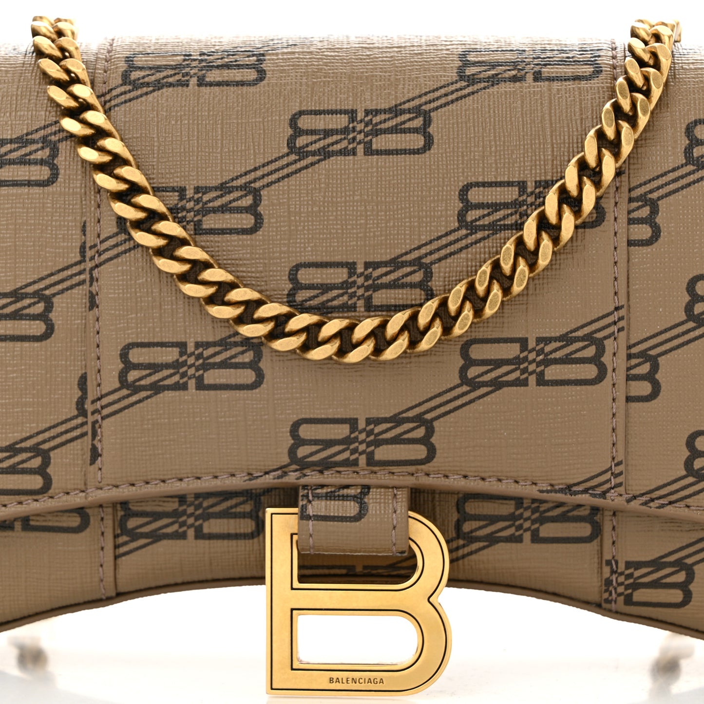 Coated Canvas BB Monogram Hourglass Chain Bag Beige Brown