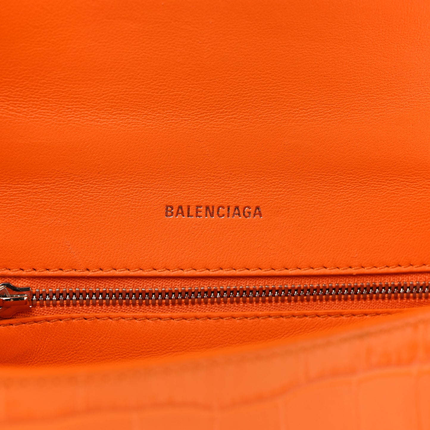 Shiny Calfskin Crocodile Embossed Small Hourglass Top Handle Bag Pop Orange