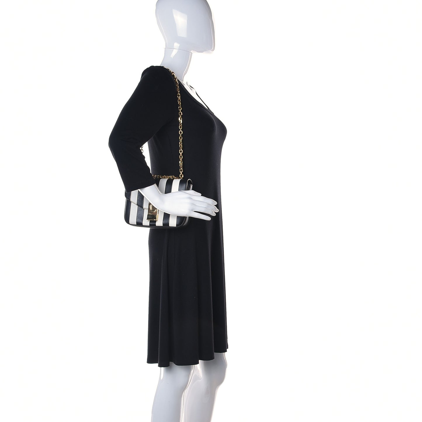 Shiny Calfskin Stripes Small C Bag Black