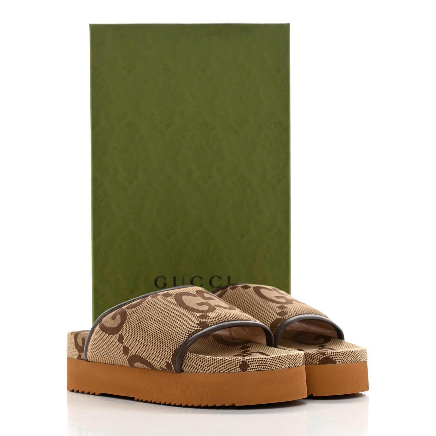 Monogram Jumbo GG Nappa Samoa Platform 40mm Slide Sandals 39 Camel Ebony New Acero