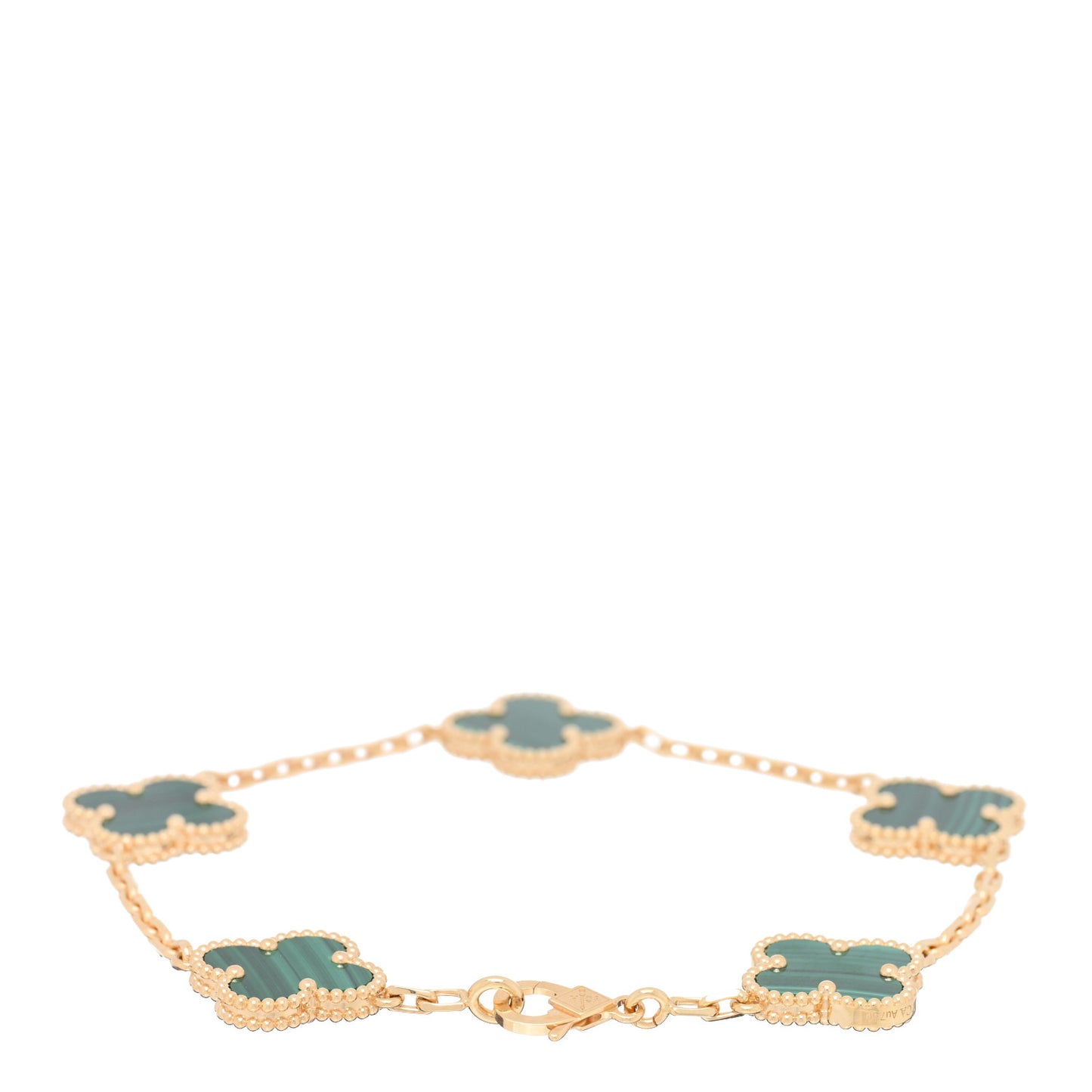 18K Yellow Gold Malachite 5 Motifs Vintage Alhambra Bracelet