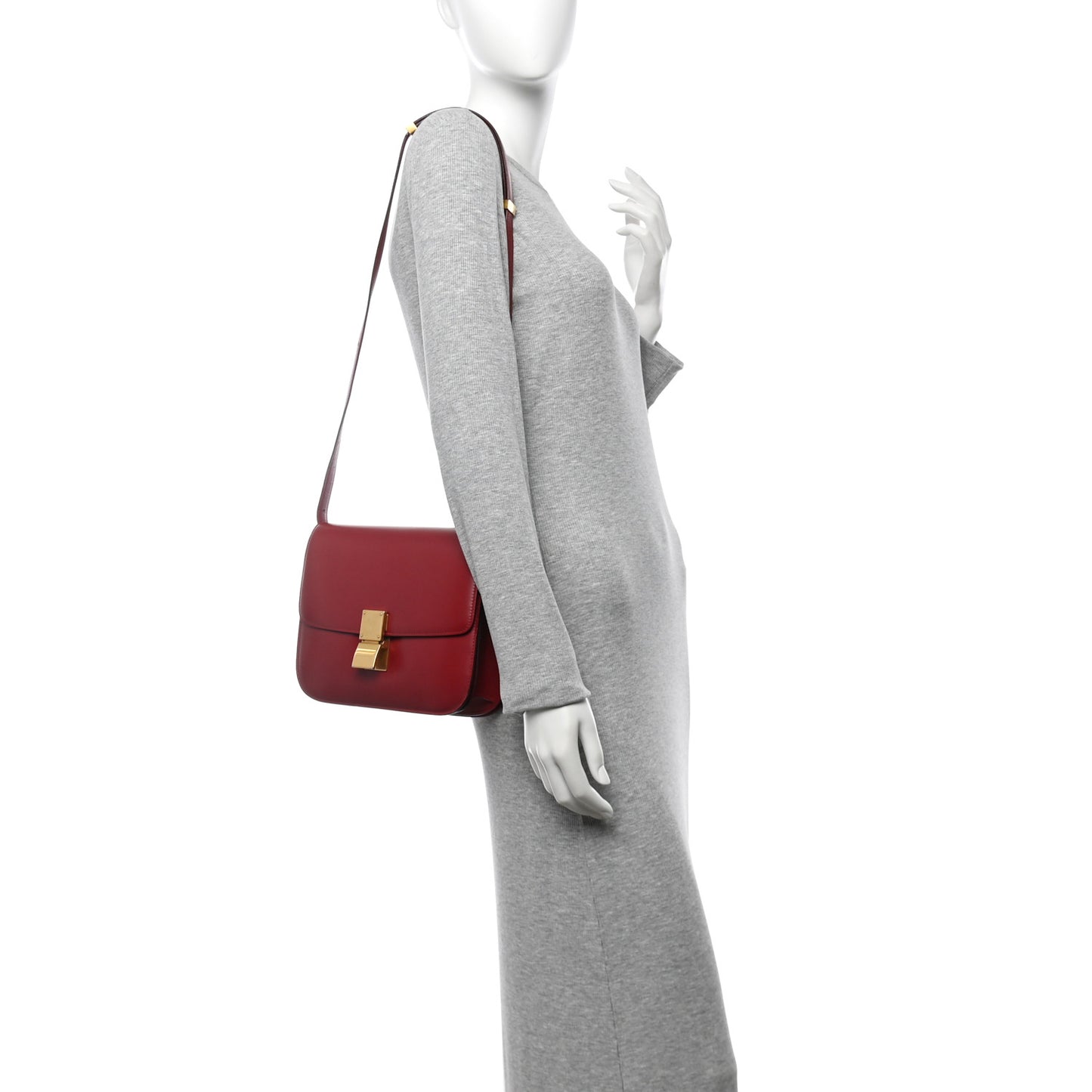 Box Calfskin Medium Classic Box Flap Bag Burgundy