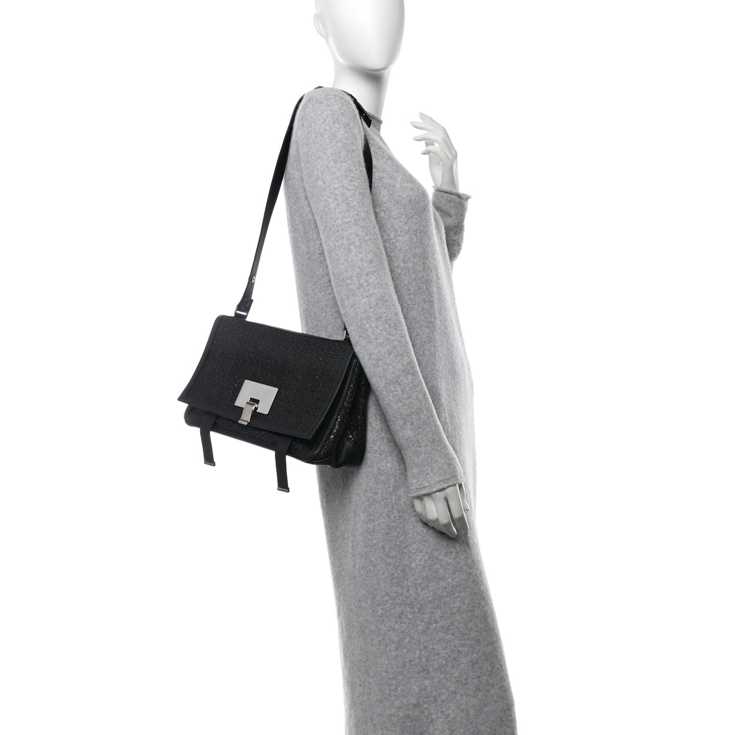 Calfskin Woven Small Lunch Bag Black