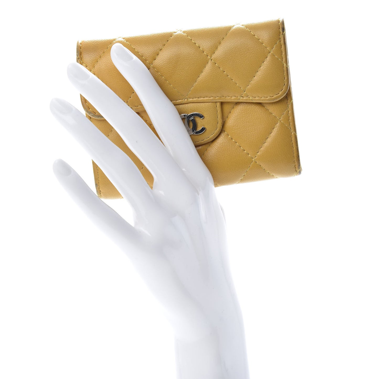 Lambskin Quilted Flap Card Holder Wallet Yellow