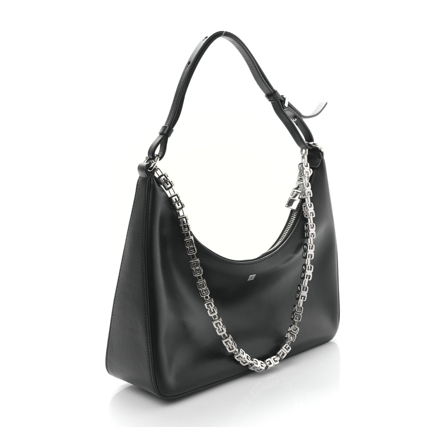 Smooth Calfskin Small Moon Cut Out Shoulder Bag Black