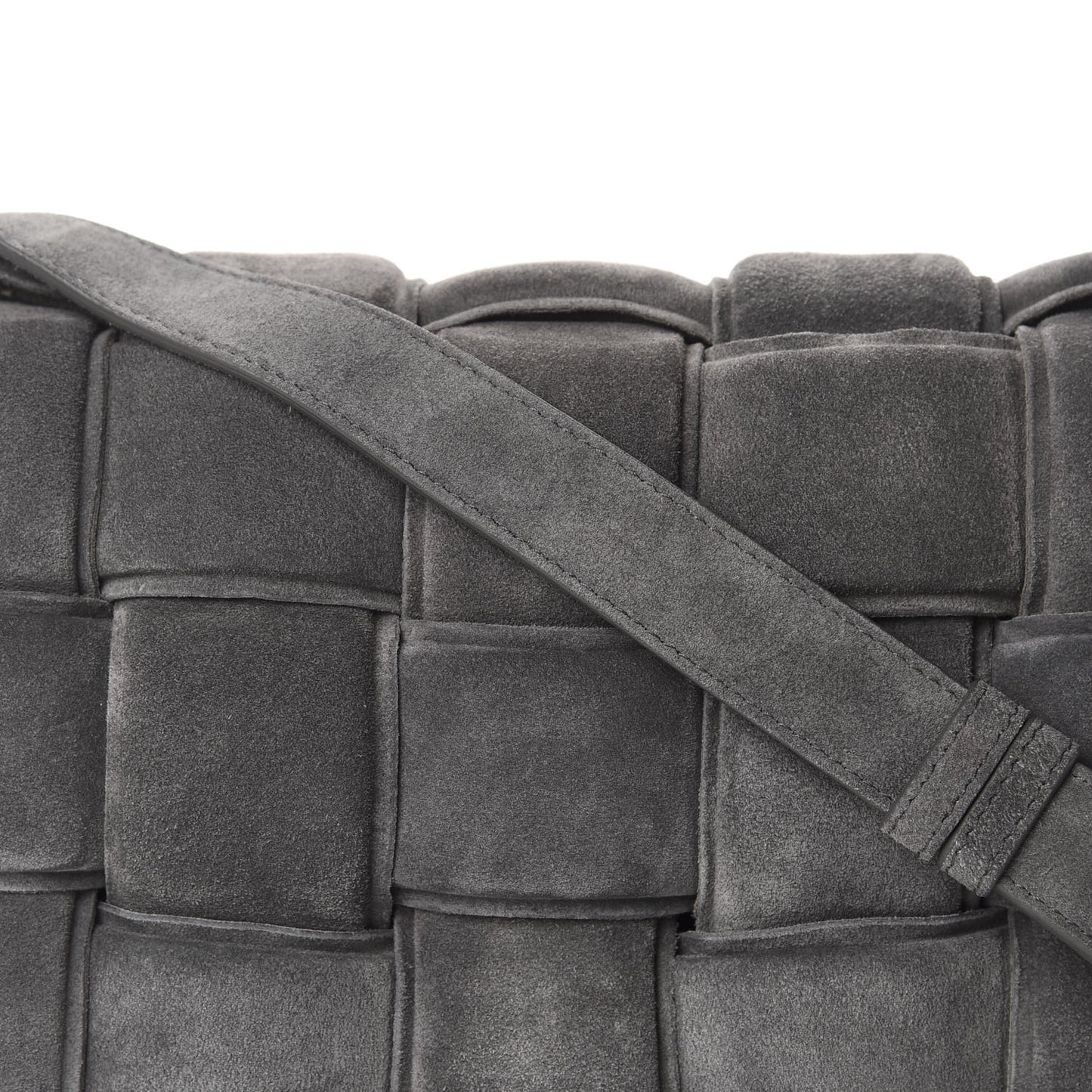 Suede Maxi Intrecciato Padded Cassette Crossbody Bag Graphite