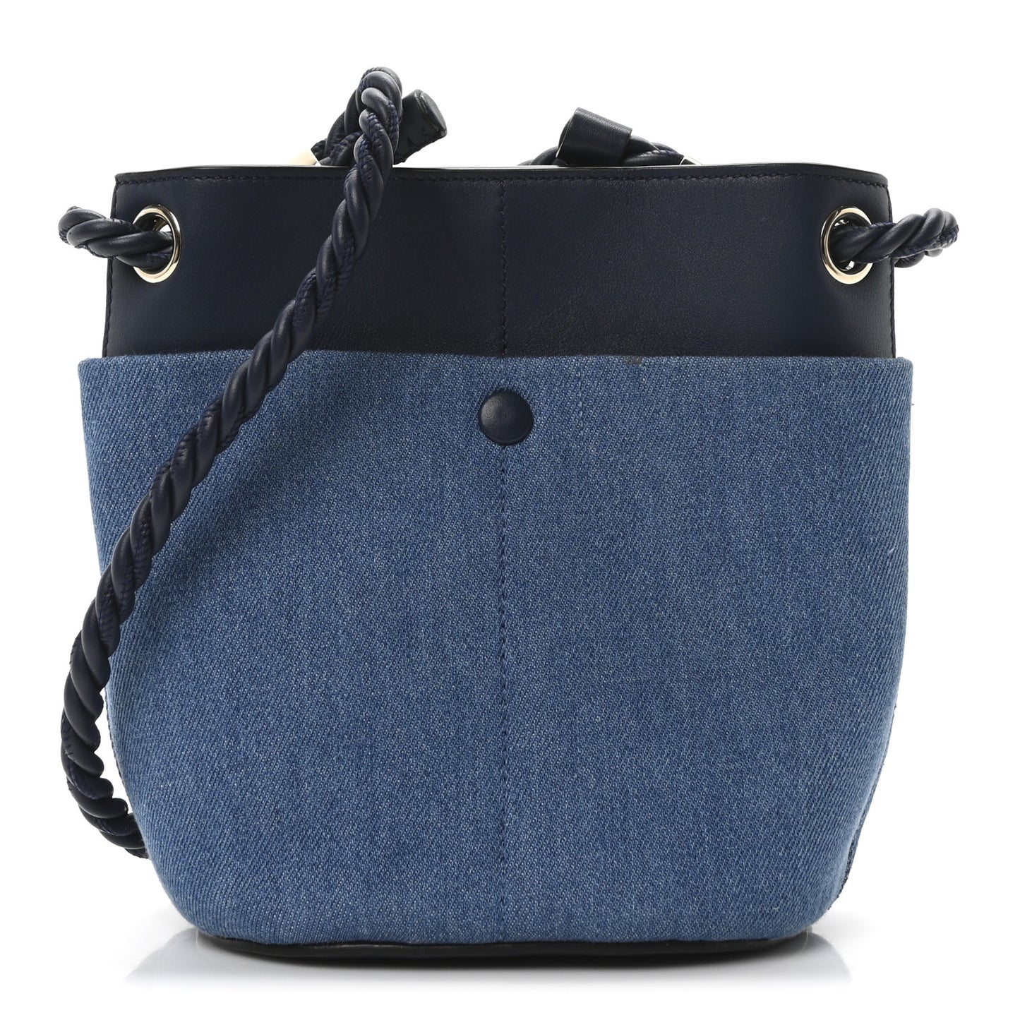 Linen Calfskin Small Key Bucket Bag Blue