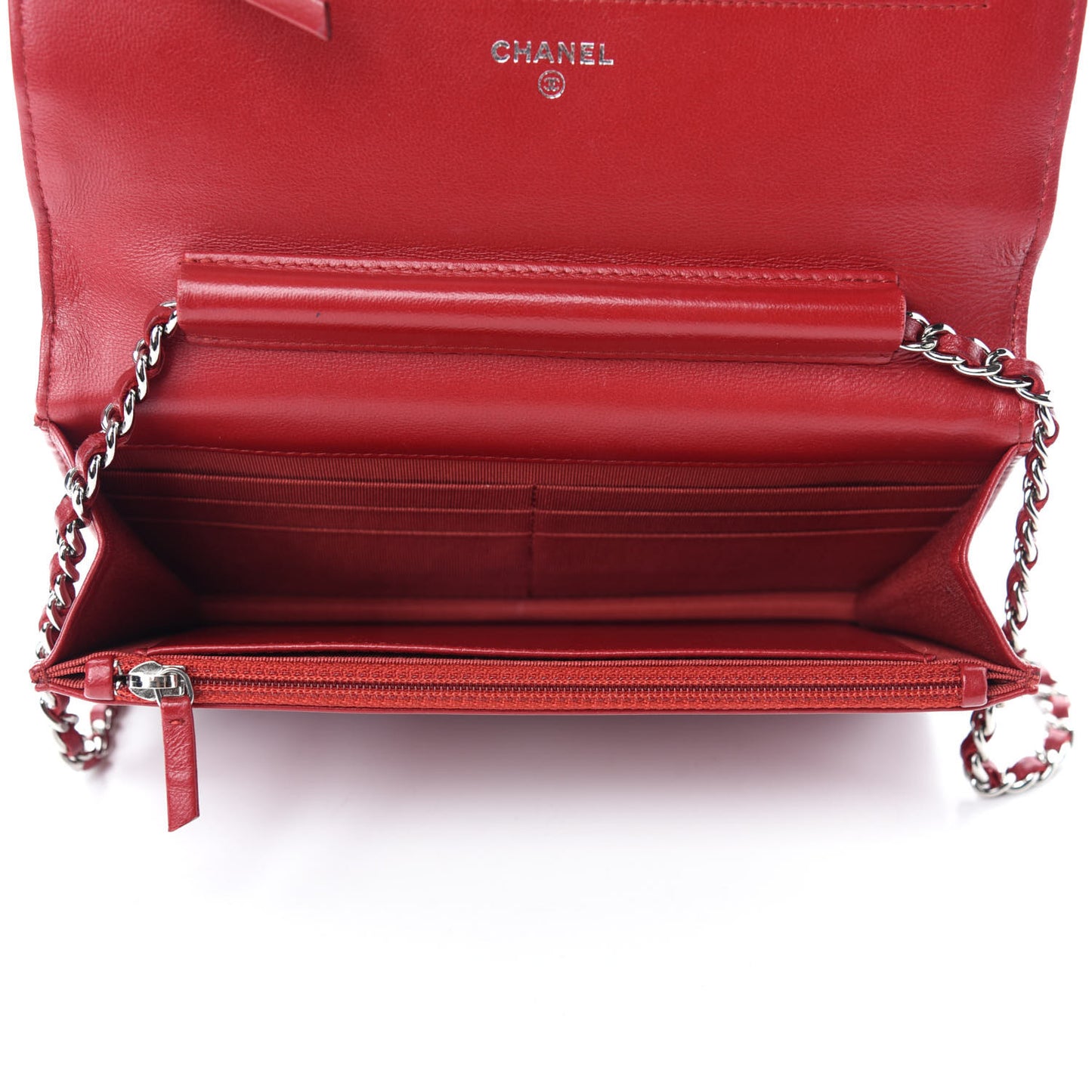 Lambskin Quilted Wallet on Chain WOC Red