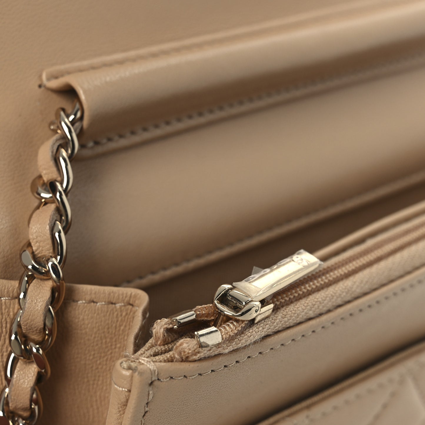 Lambskin Quilted Wallet On Chain WOC Beige