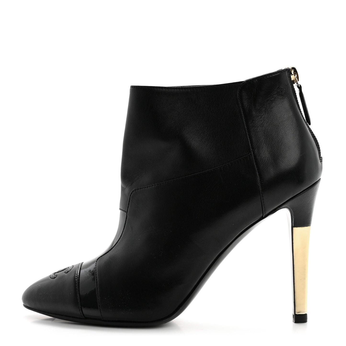 Patent Lambskin CC Cap Toe Ankle Booties 39 Black