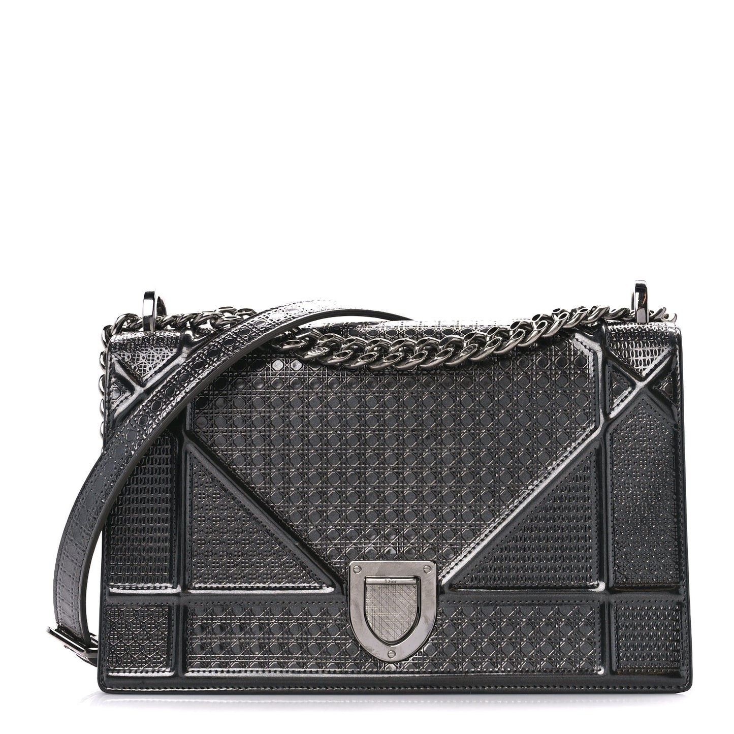 Metallic Calfskin Micro-Cannage Medium Diorama Flap Bag Graphite