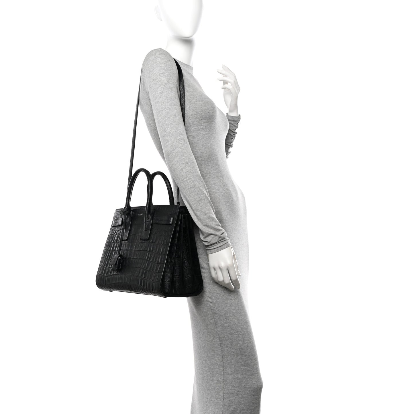 Calfskin Crocodile Embossed Small Sac de Jour Black