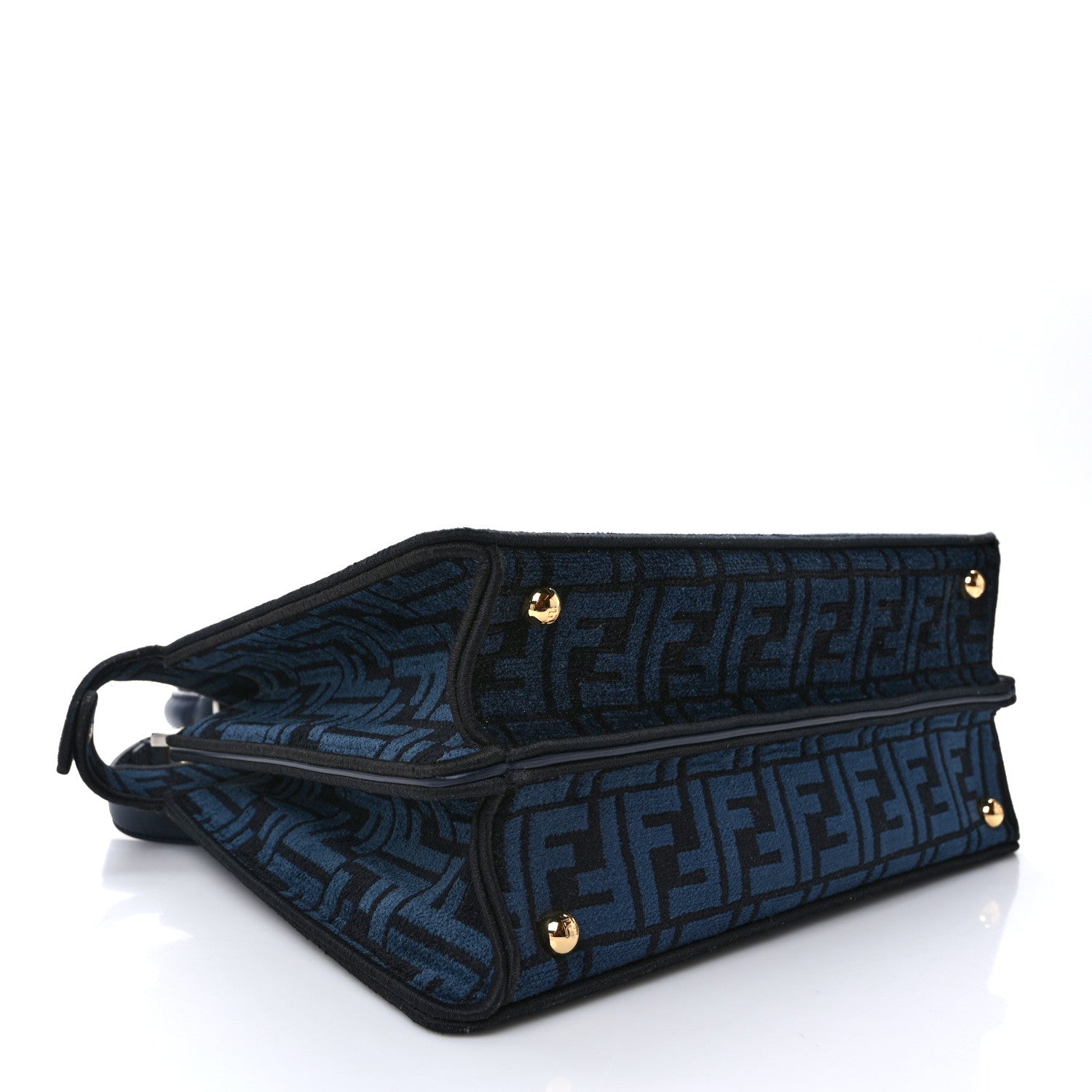 Fendi Chenille Vitello Seta FF Medium Peekaboo I SEE U Satchel Blue Black 4 of 12