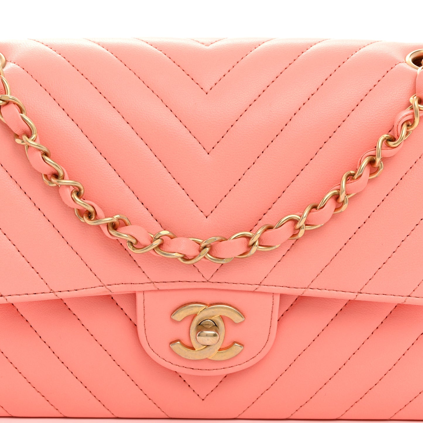 Lambskin Chevron Quilted Medium Double Flap Coral