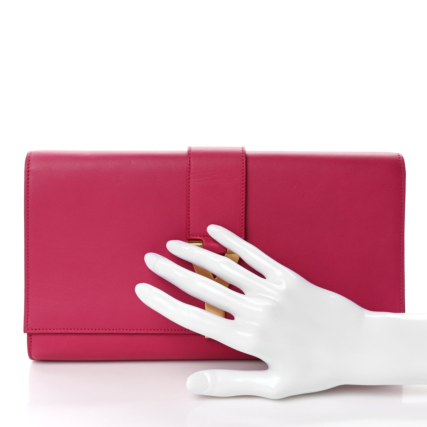 Calfskin Classic Y Ligne Clutch Fuchsia